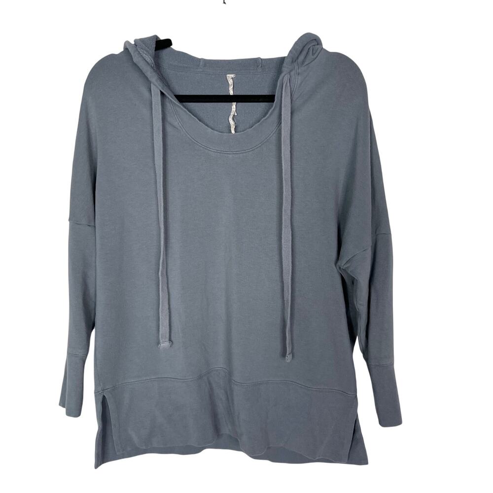 Alo XSmall Blue Pullover Hoodie Sweatshirt Scoop Neck Drawstring 3/4 Sleeve